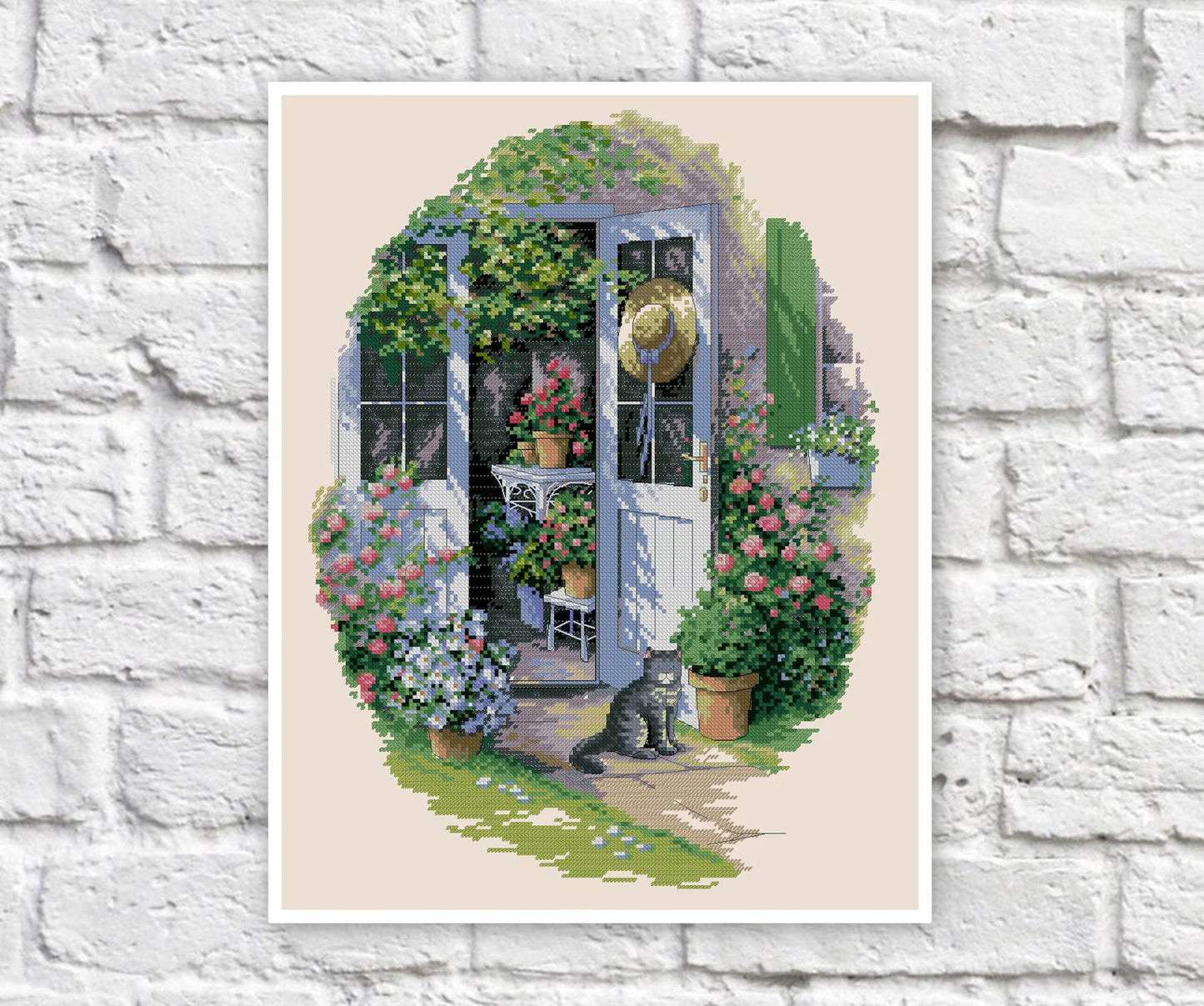 Garden Cross Stitch Pattern Door Colorful Art DIY X-stitch Chart Needlepoint Pattern Embroidery Chart Printable Instant Download PDF Design