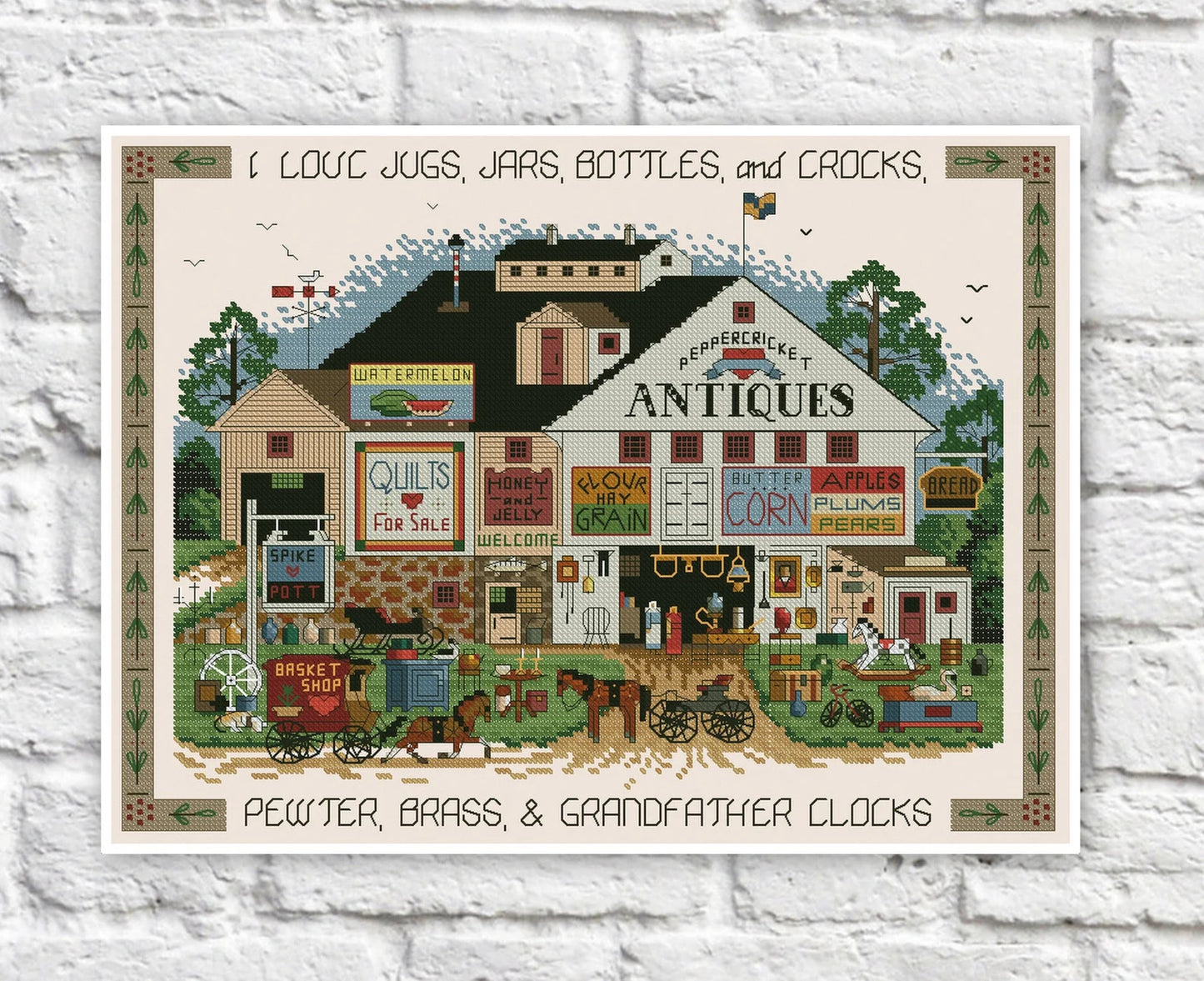 Village Farm Cross Stitch Pattern Colorful Art DIY X-stitch Chart Needlepoint Pattern Embroidery Chart Printable Instant Download PDF Design
