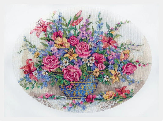 Flowers Bouquet Cross Stitch Pattern Colorful Art DIY X-stitch Needlepoint Pattern Embroidery Chart Printable Instant Download PDF Design