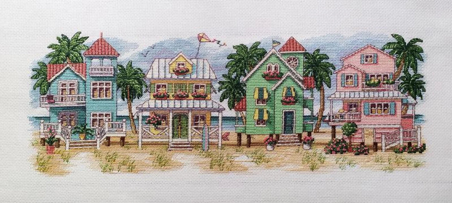 Beach Houses Cross Stitch Pattern Colorful Art DIY X-stitch Chart Needlepoint Pattern Embroidery Chart Printable Instant Download PDF Design