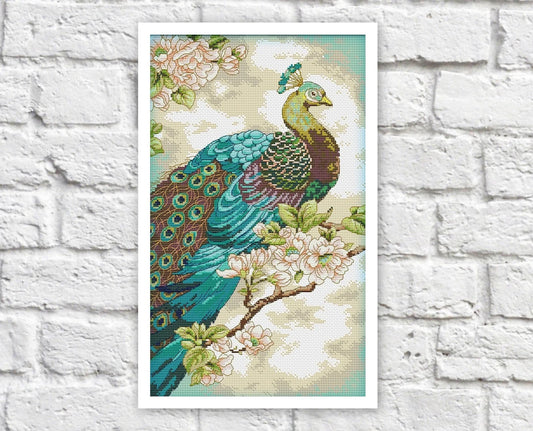 Peacock Cross Stitch Pattern Colorful Art DIY X-stitch Chart Needlepoint Pattern Embroidery Chart Printable Instant Download PDF Design