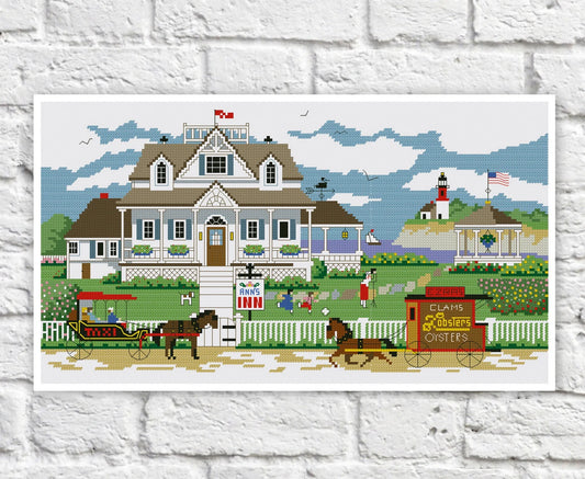 Village House Cross Stitch Pattern Colorful Art DIY X-stitch Needlepoint Pattern Embroidery Chart Printable Instant Download PDF Design