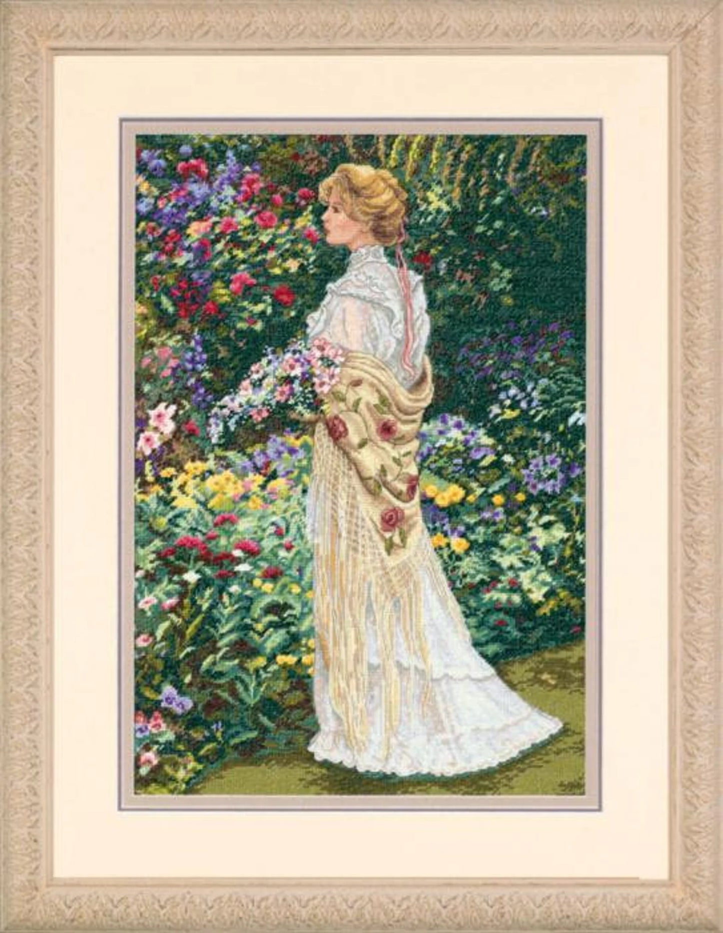 Victorian Lady Cross Stitch Pattern Digital Pattern Modern Wall Decor Flowers Pattern Woman in Garden Hand Embroidery Needlepoint chart PDF