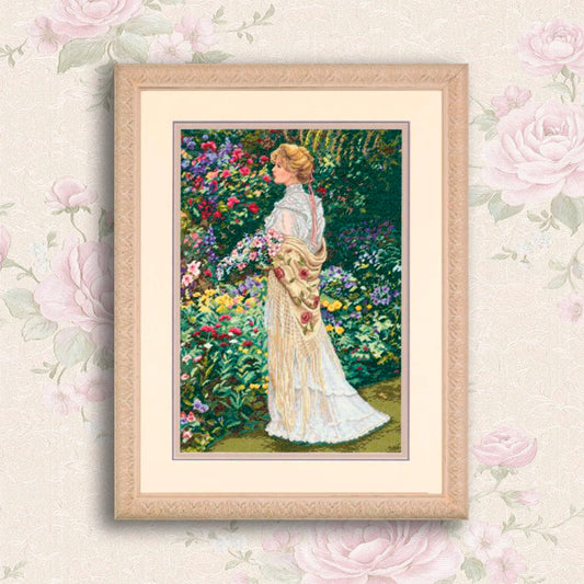 Victorian Lady Cross Stitch Pattern Digital Pattern Modern Wall Decor Flowers Pattern Woman in Garden Hand Embroidery Needlepoint chart PDF