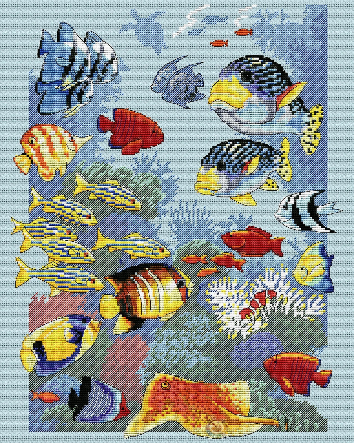 Sea Fish Cross Stitch Pattern Colorful Art DIY X-stitch Chart Needlepoint Pattern Embroidery Chart Printable Instant Download PDF Design