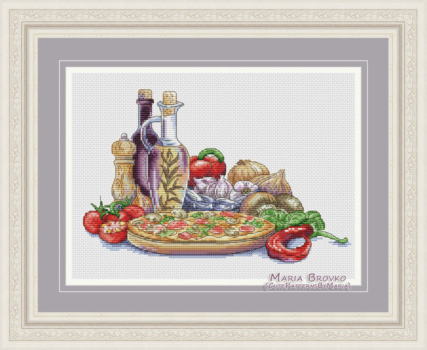 Cross Stitch Pattern "Italian Cuisine. Pizza" DMC Cross Stitch Chart Needlepoint Pattern Embroidery Chart Printable PDF Instant Download