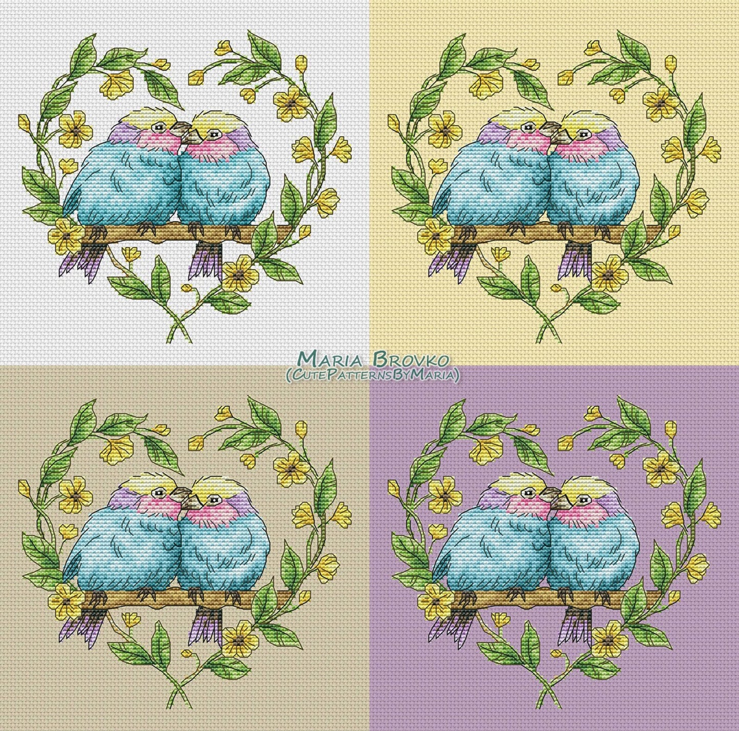Cross Stitch Pattern Bird romance DMC Chart Embroidery Printable PDF Instant Download