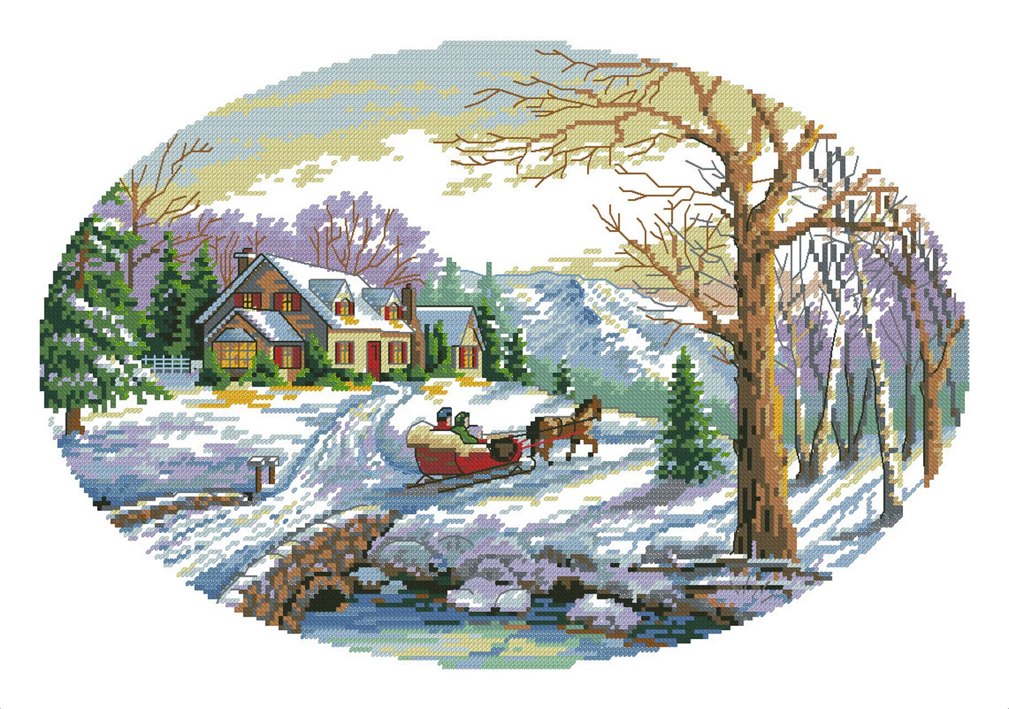 Winter Houses Cross Stitch Pattern Colorful Art DIY X-stitch Needlepoint Pattern Embroidery Chart Printable Instant Download PDF Design