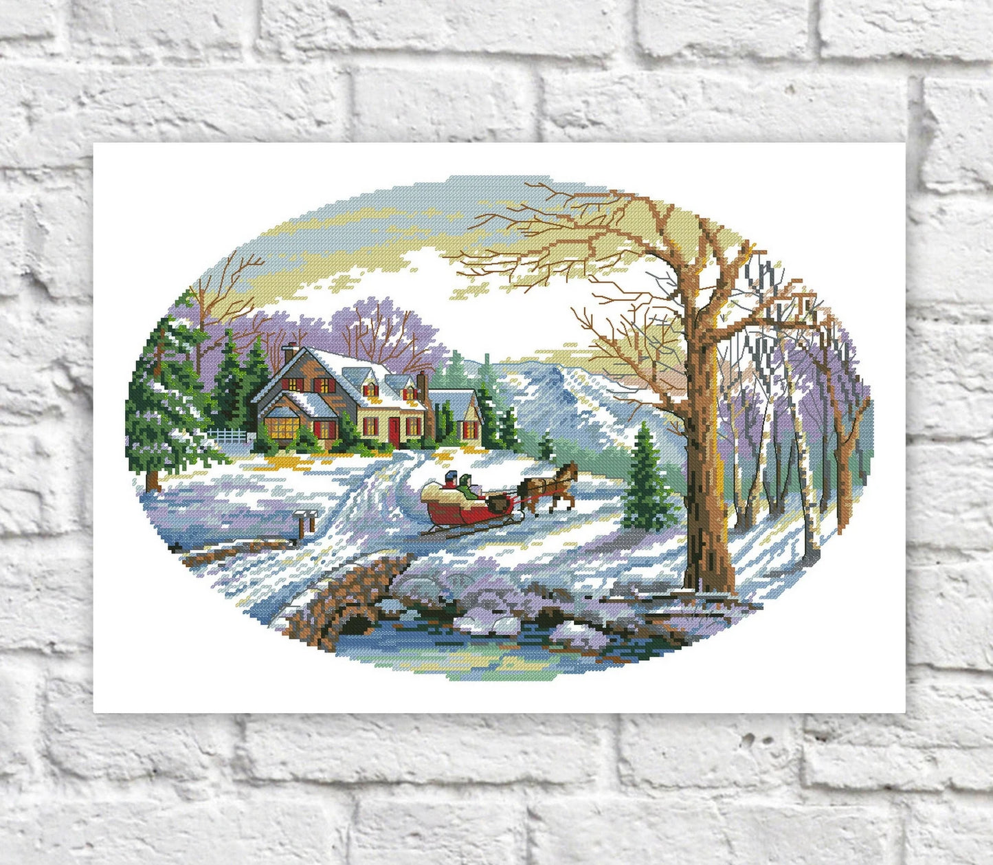 Winter Houses Cross Stitch Pattern Colorful Art DIY X-stitch Needlepoint Pattern Embroidery Chart Printable Instant Download PDF Design