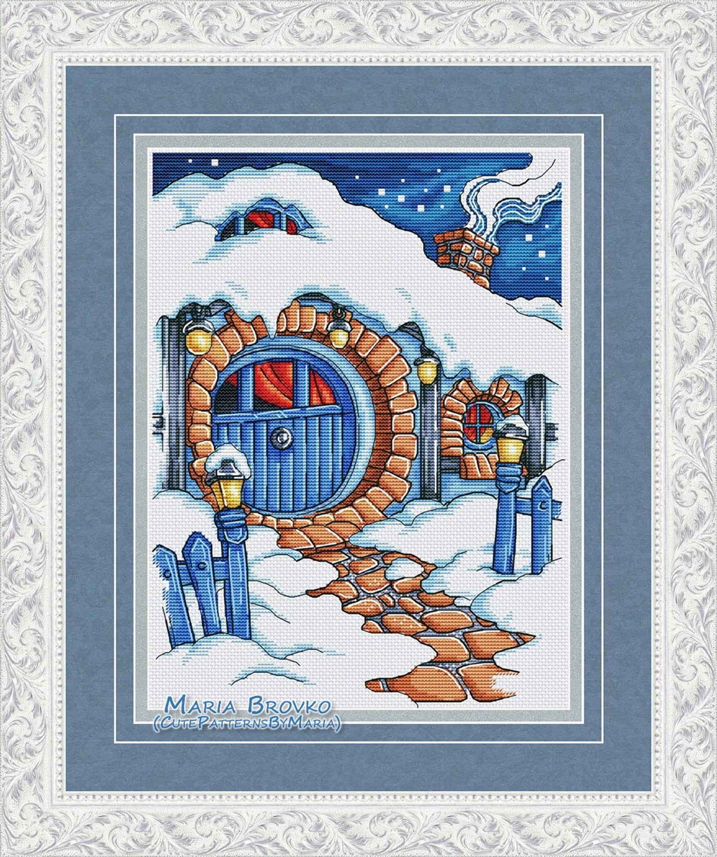Cross Stitch Pattern Winter halfling's house DMC Chart Embroidery Printable PDF Instant Download