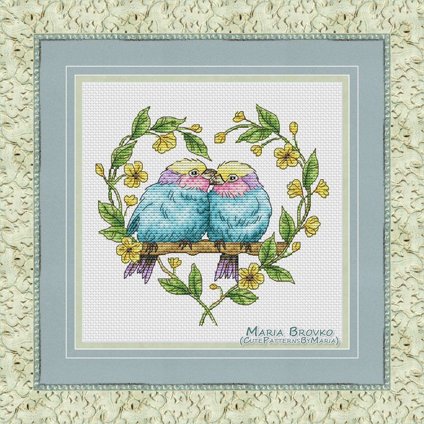 Cross Stitch Pattern Bird romance DMC Chart Embroidery Printable PDF Instant Download