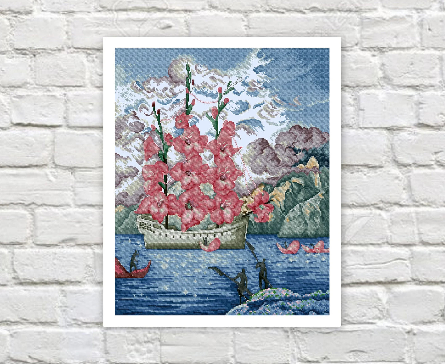 Ship Cross Stitch Pattern Landscape Cross Stitch Mountain Counted PDF X-stitch Chart Needlepoint Embroidery Instant Download
