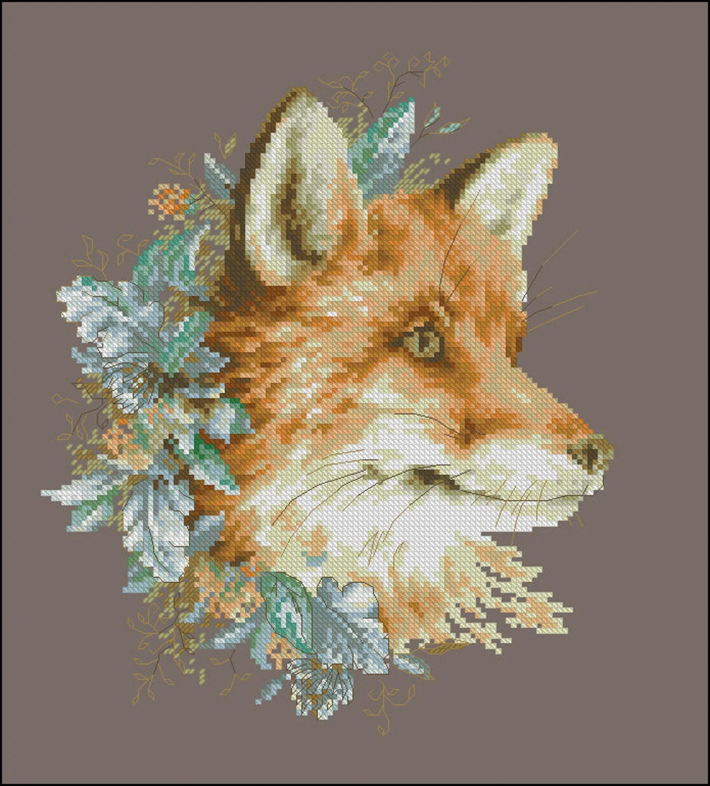 Fox Cross Stitch Pattern, Pillow Cross Stitch Counted PDF X-stitch Chart Needlepoint Embroidery Instant Download