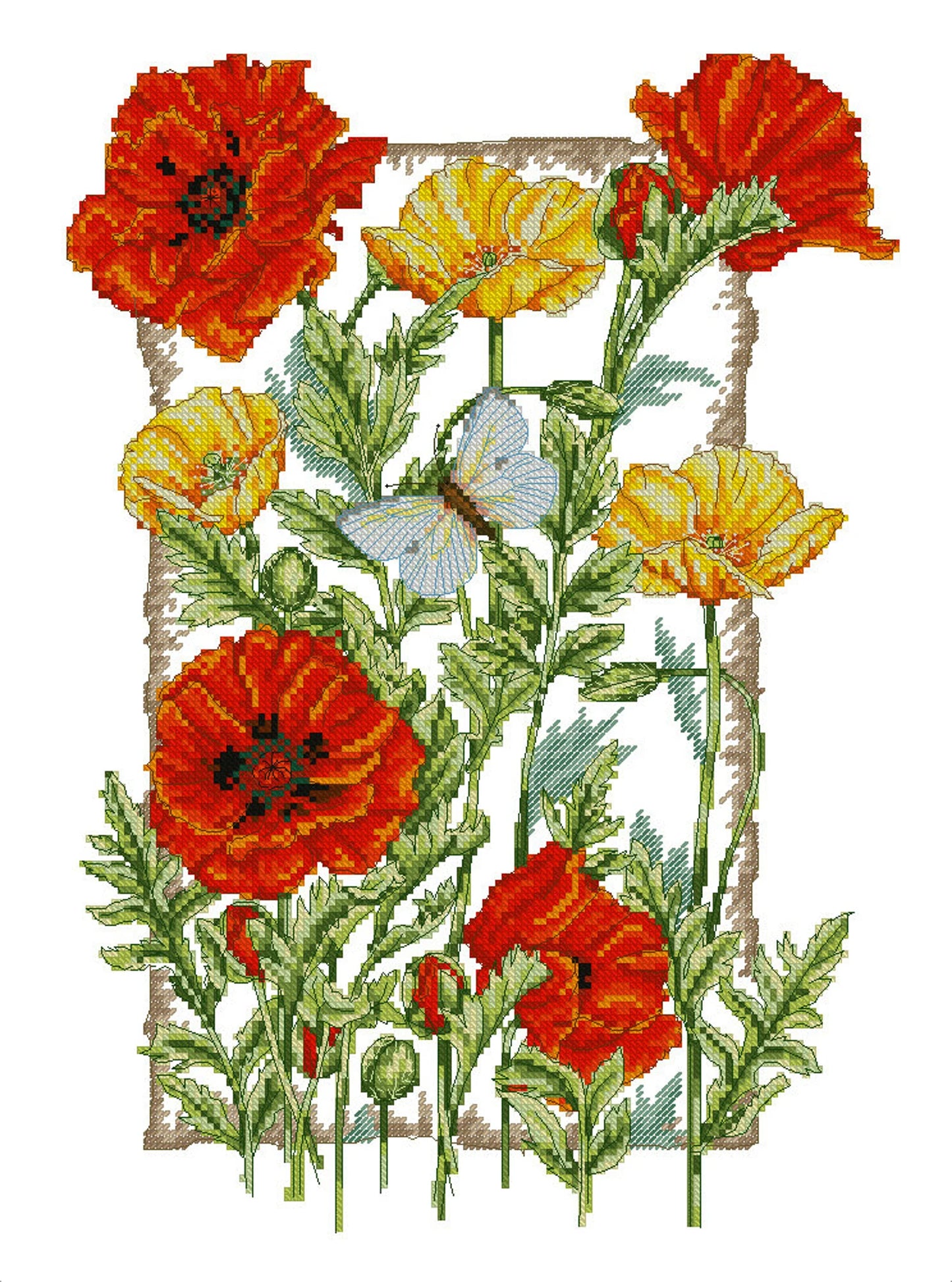 Poppy Cross Stitch Pattern Wildflowers Cross Stitch Flowers Counted PDF X-stitch Chart Needlepoint Embroidery Instant Download