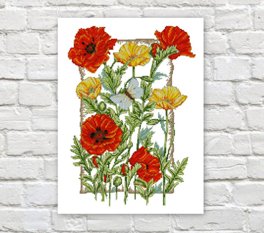 Poppy Cross Stitch Pattern Wildflowers Cross Stitch Flowers Counted PDF X-stitch Chart Needlepoint Embroidery Instant Download