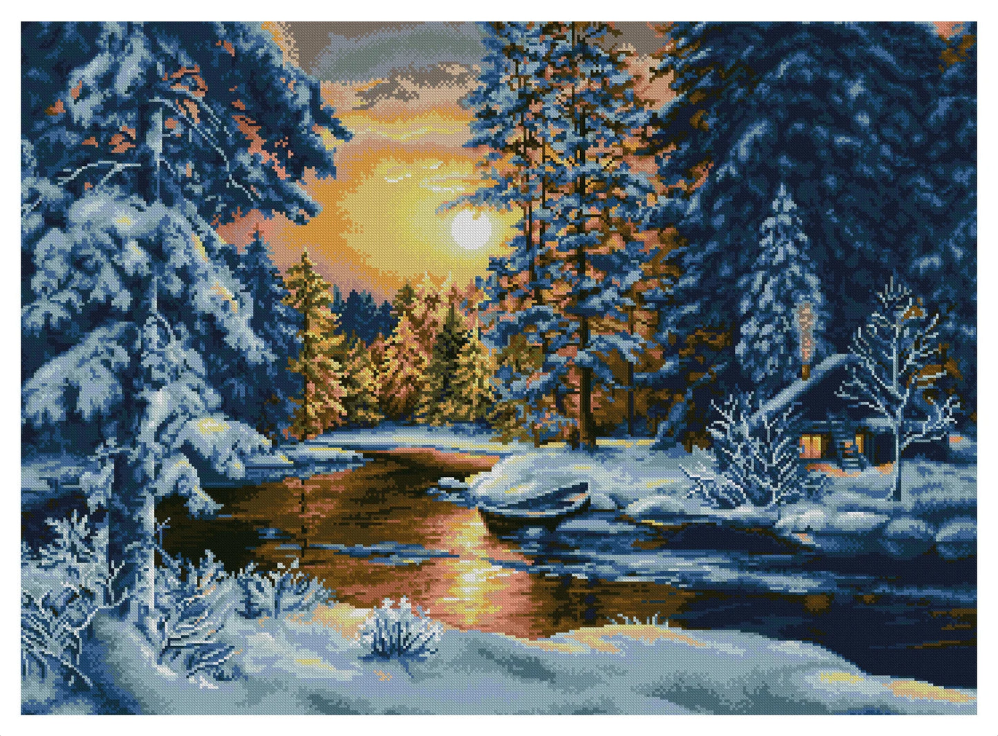 Winter Landscape Cross Stitch Pattern Counted PDF X-stitch Chart Needlepoint Embroidery Instant Download