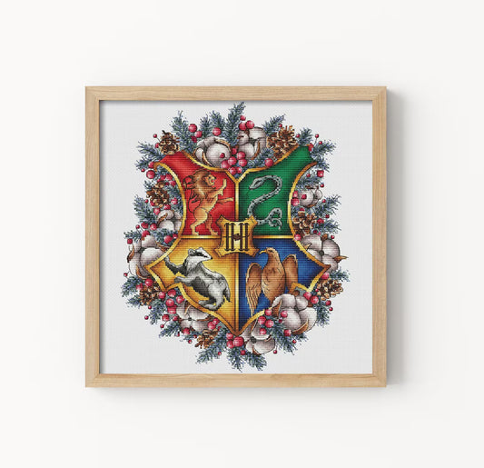 Emblem school of wizards Fandom cross stitch pattern Hand embroidery design Beginner needlepoint scheme Digital pdf file