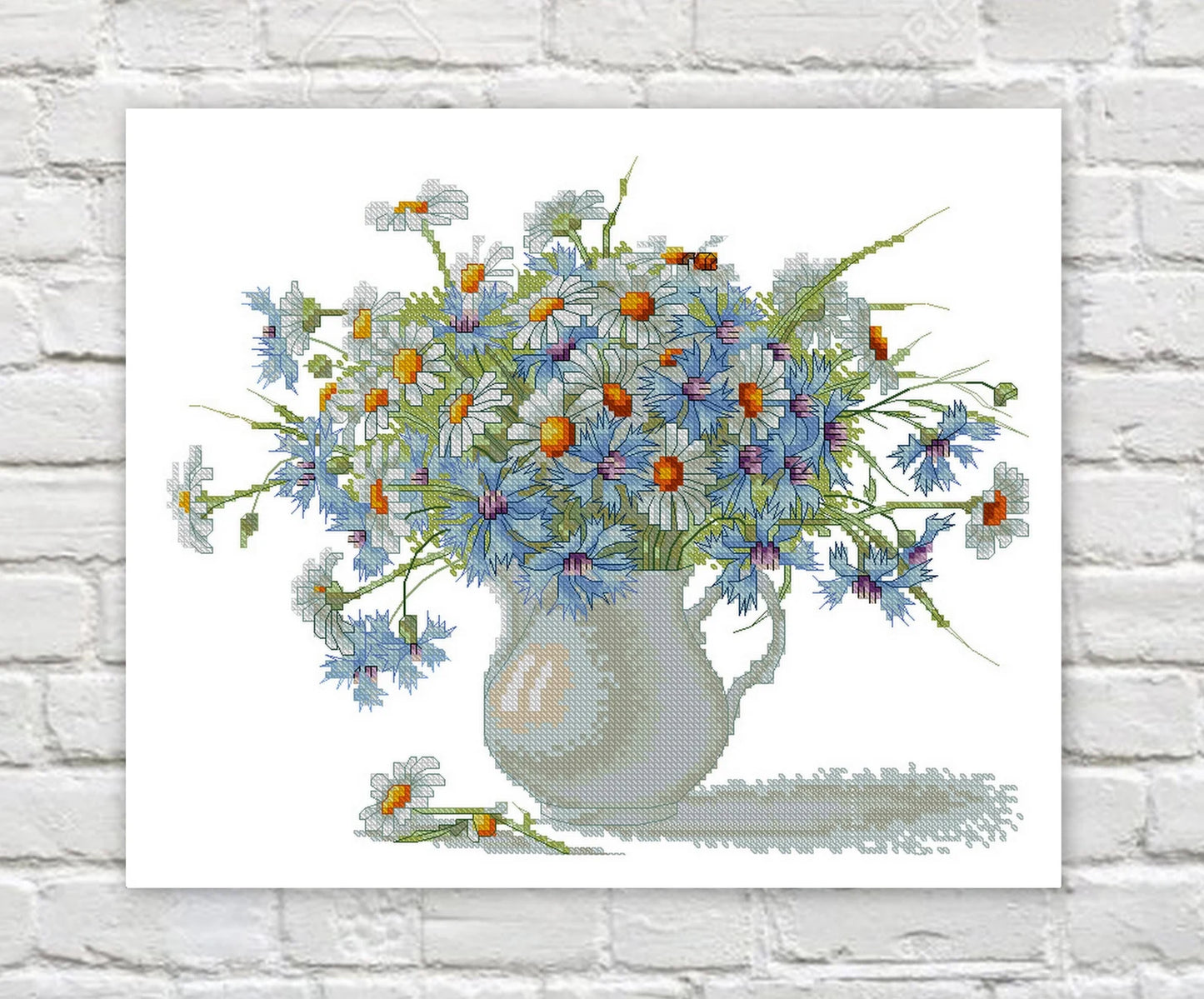 Chamomiles Cross Stitch Pattern, Wildflowers Cross Stitch, Counted Bouquet of Daisies PDF Chart Needlepoint Embroidery Instant Download
