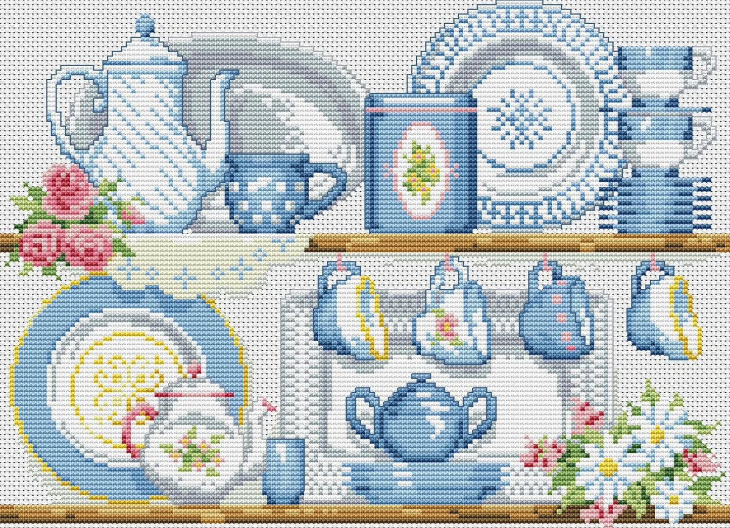 Kitchen shelf Cross Stitch Pattern Shelf with Dishies Kitchen Still Life Modern Decor Pattern Cups Mugs Napkins Embroidery Needlepoint chart