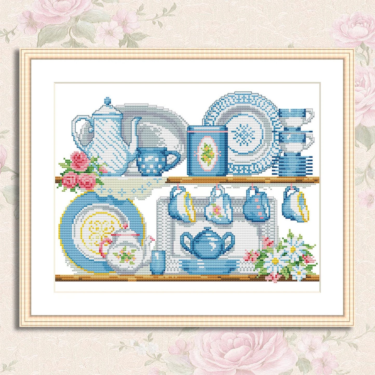Kitchen shelf Cross Stitch Pattern Shelf with Dishies Kitchen Still Life Modern Decor Pattern Cups Mugs Napkins Embroidery Needlepoint chart