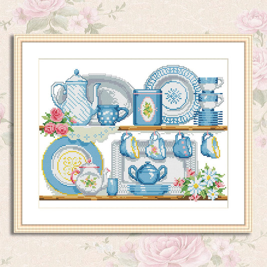 Kitchen shelf Cross Stitch Pattern Shelf with Dishies Kitchen Still Life Modern Decor Pattern Cups Mugs Napkins Embroidery Needlepoint chart