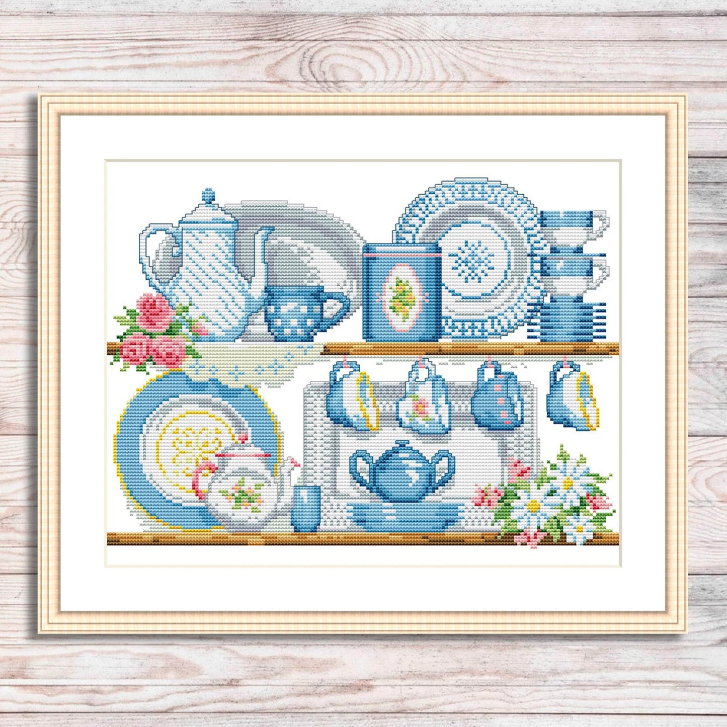 Kitchen shelf Cross Stitch Pattern Shelf with Dishies Kitchen Still Life Modern Decor Pattern Cups Mugs Napkins Embroidery Needlepoint chart