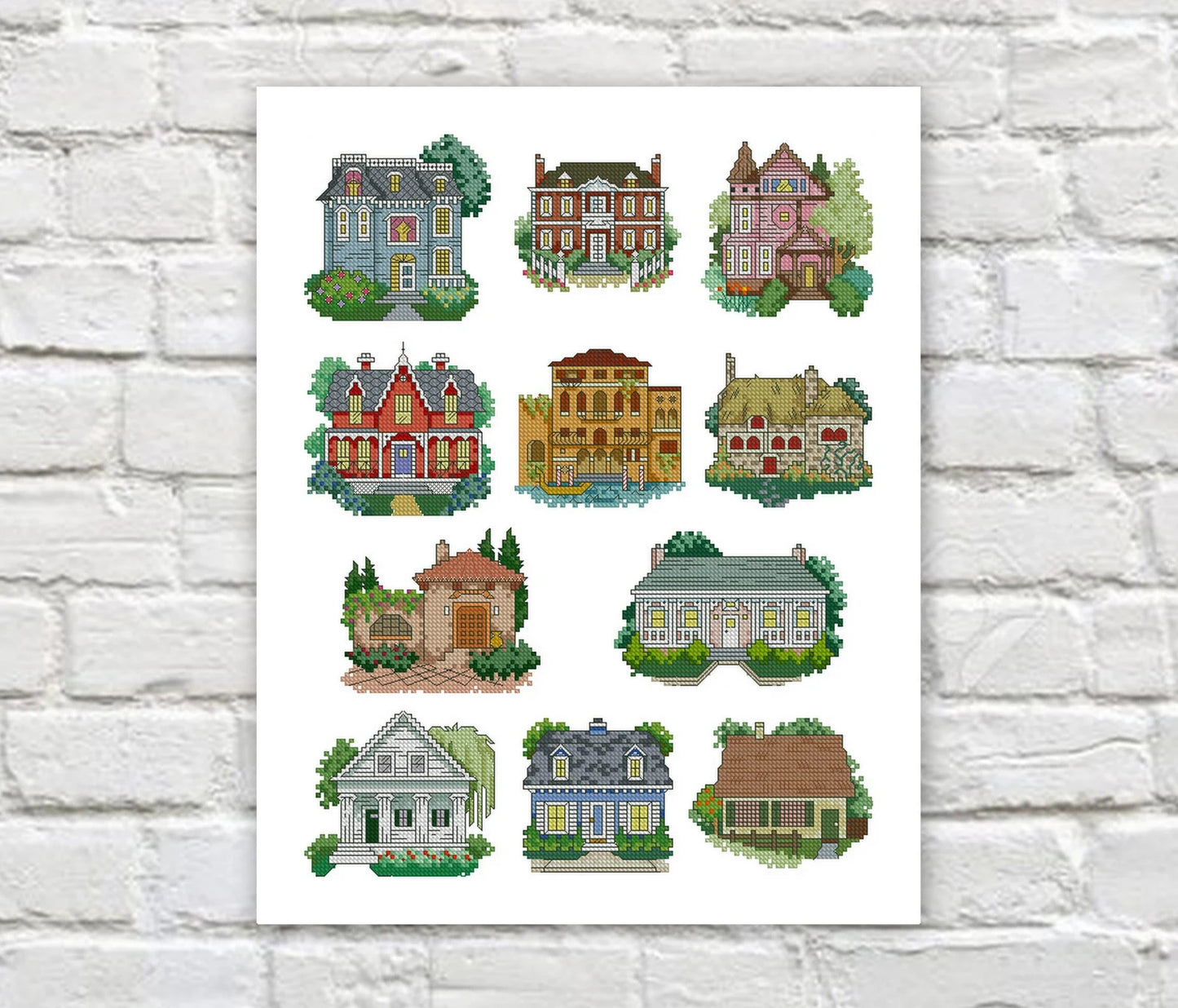 Small Houses Cross Stitch Pattern Cottage Cross Stitch Set of 3 Counted PDF Chart Needlepoint Embroidery Download