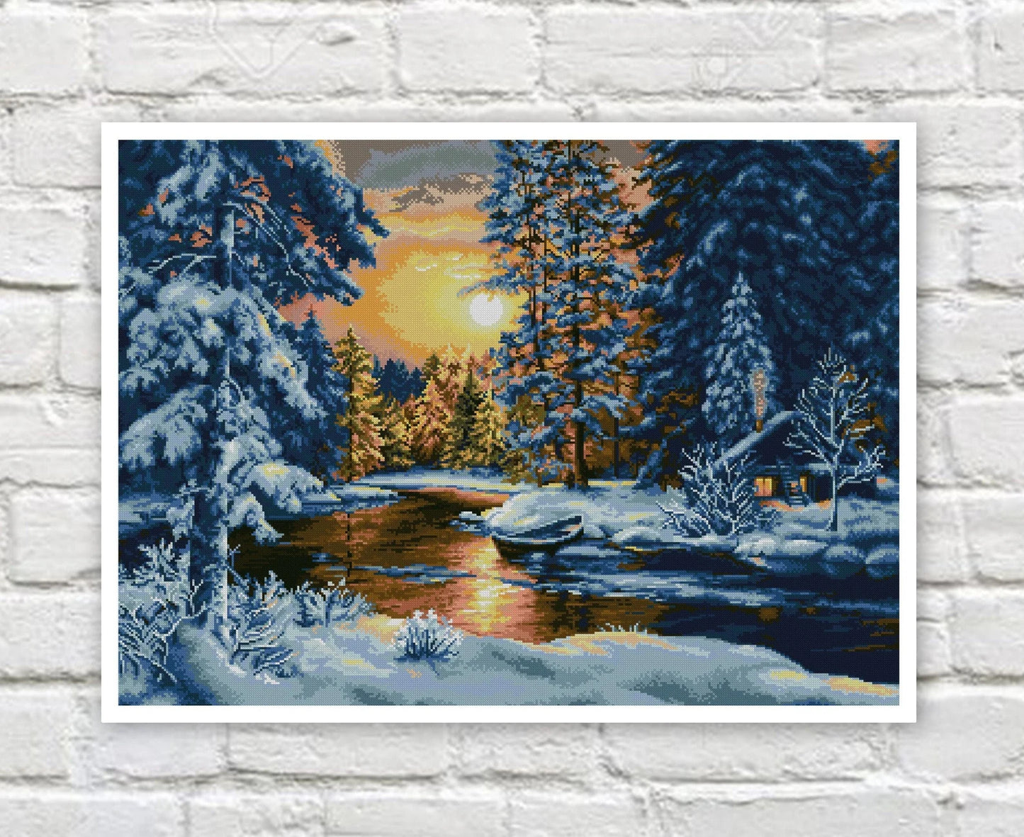 Winter Landscape Cross Stitch Pattern Counted PDF X-stitch Chart Needlepoint Embroidery Instant Download
