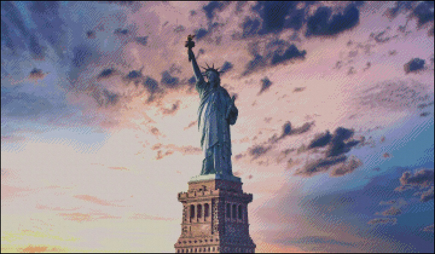 Statue of Liberty Cross Stitch Pattern , Instant Download , Digital File , Sunset Sky , Lady Liberty , New York ,X Stitch Supplies