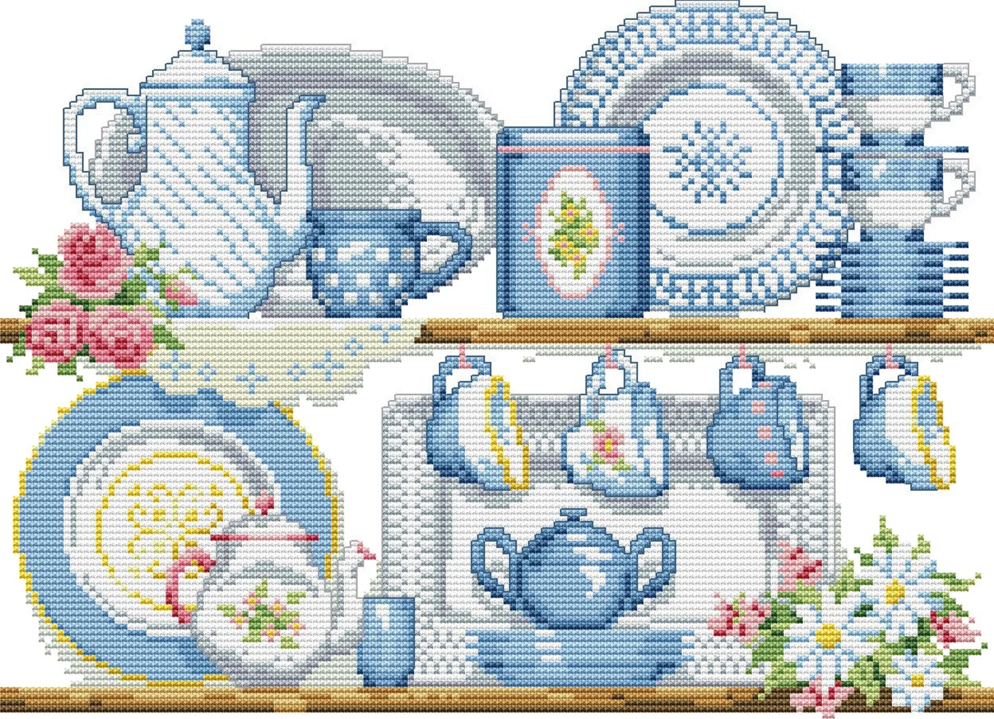 Kitchen shelf Cross Stitch Pattern Shelf with Dishies Kitchen Still Life Modern Decor Pattern Cups Mugs Napkins Embroidery Needlepoint chart
