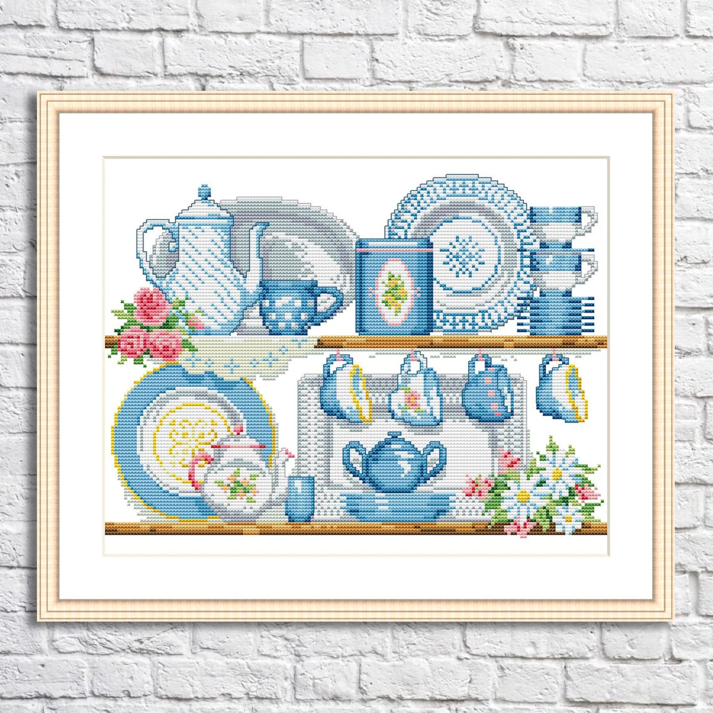 Kitchen shelf Cross Stitch Pattern Shelf with Dishies Kitchen Still Life Modern Decor Pattern Cups Mugs Napkins Embroidery Needlepoint chart