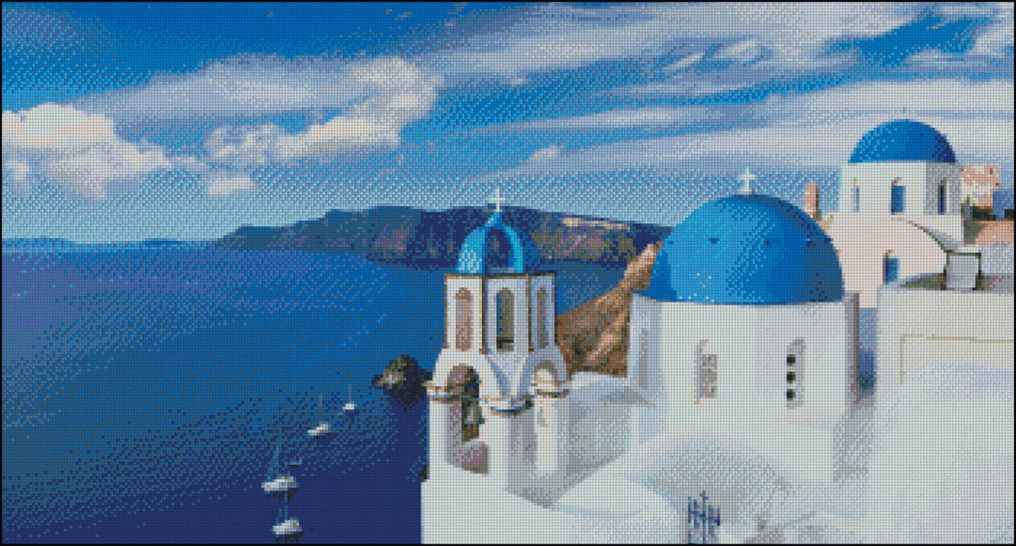 Blue Santorini Cross Stitch Pattern , Instant Download , Digital File , Pdf , Greece X Stitch Chart , Greek Island , Sea Landscape