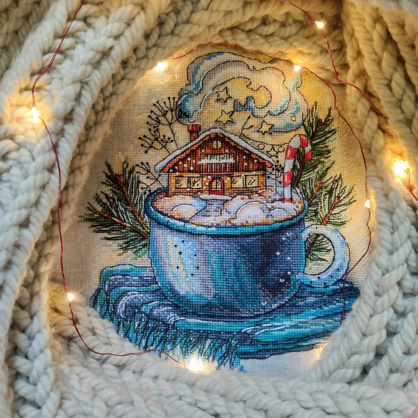 Cross Stitch Pattern Winter in the cup DMC Embroidery Chart Printable PDF Instant Download