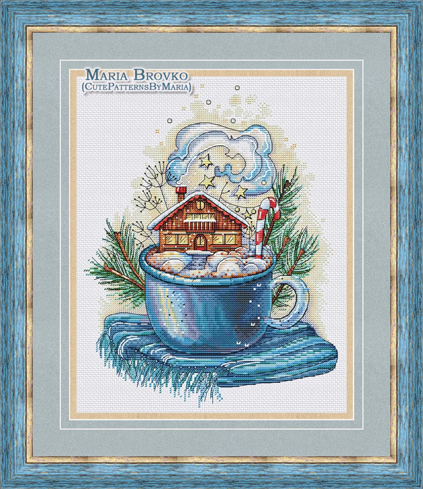 Cross Stitch Pattern Winter in the cup DMC Embroidery Chart Printable PDF Instant Download