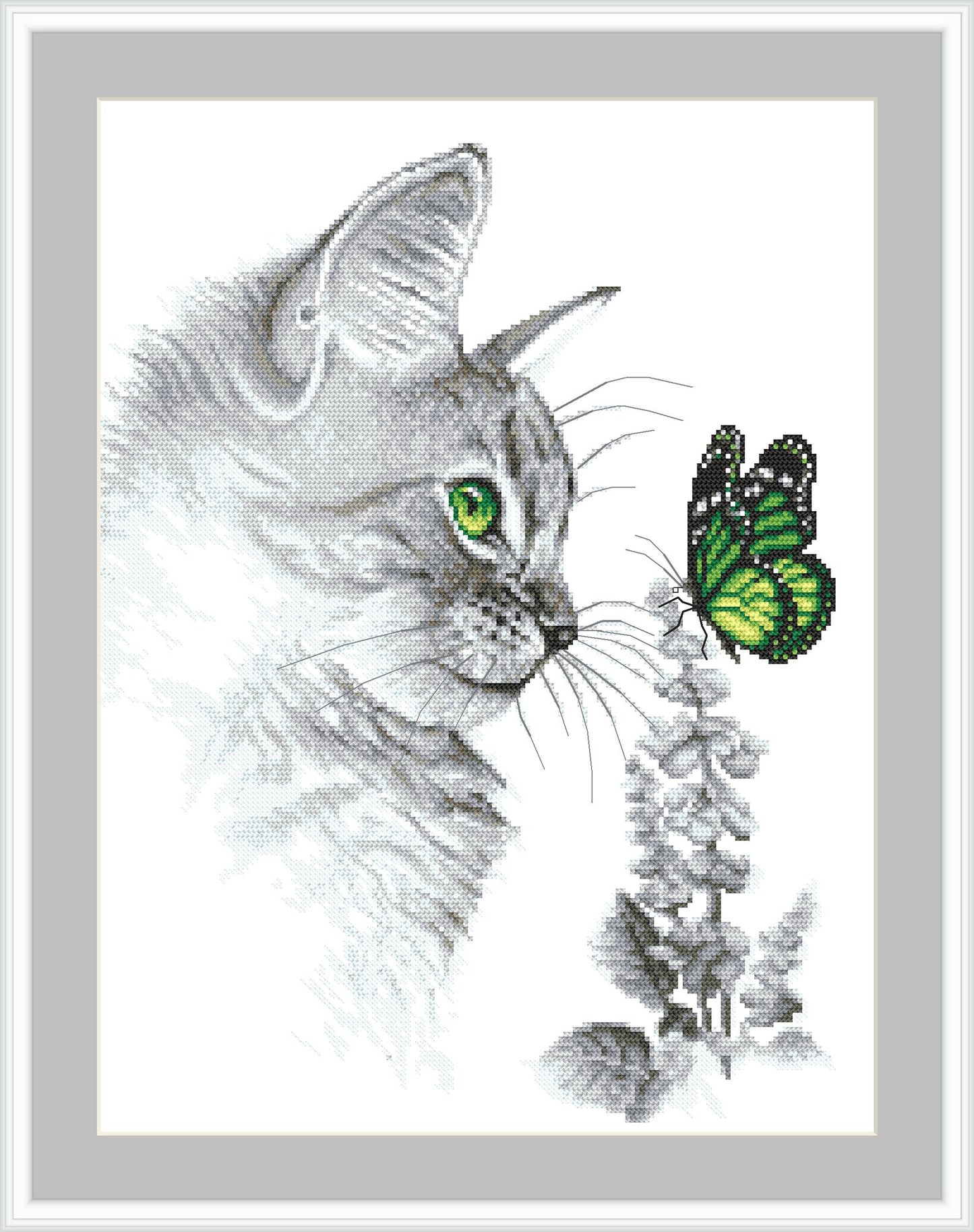 Kitten with butterfly - digital cross stitch pattern, pdf,.hks- smartphone pattern,instant download pattern.
