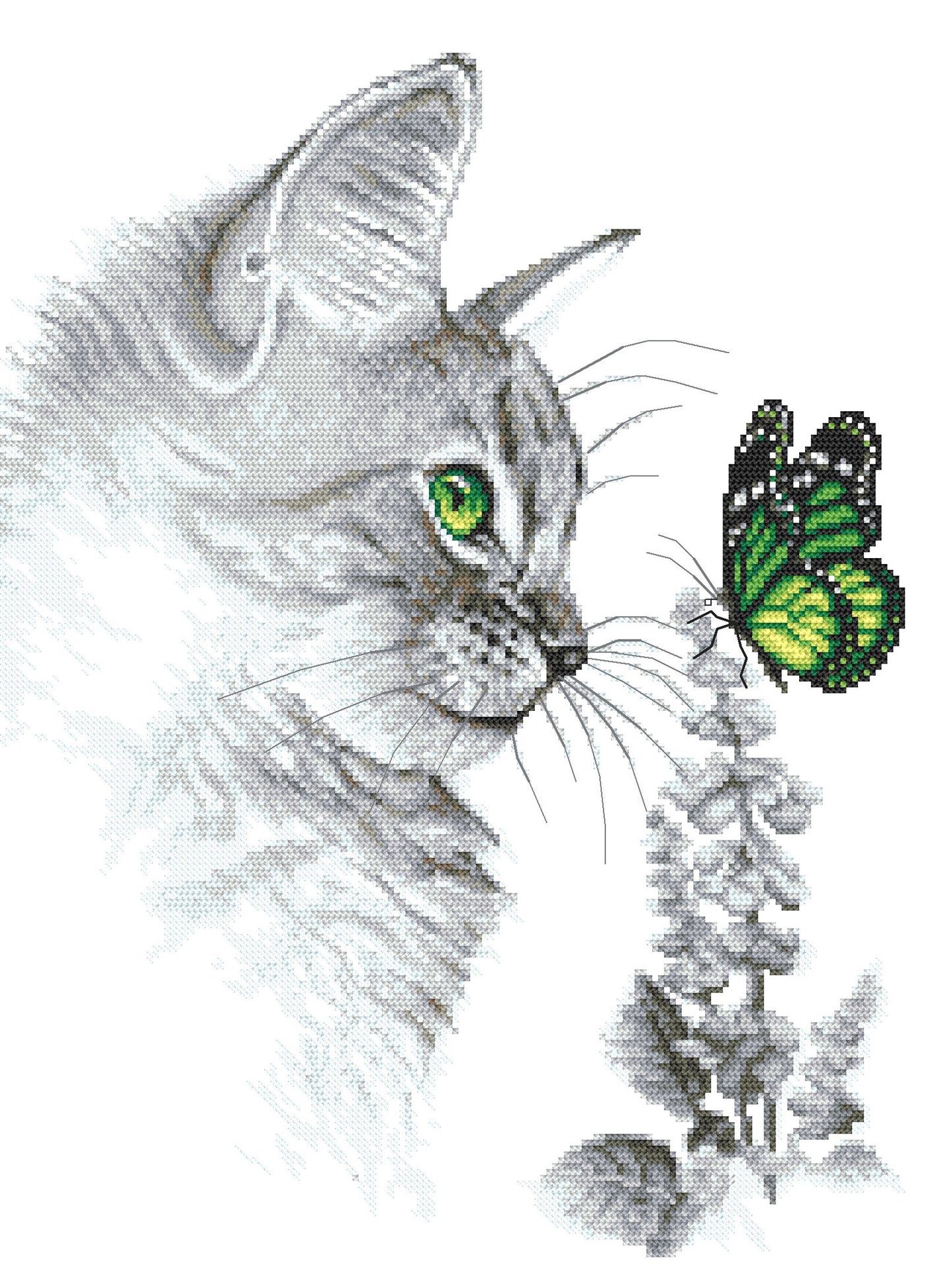 Kitten with butterfly - digital cross stitch pattern, pdf,.hks- smartphone pattern,instant download pattern.