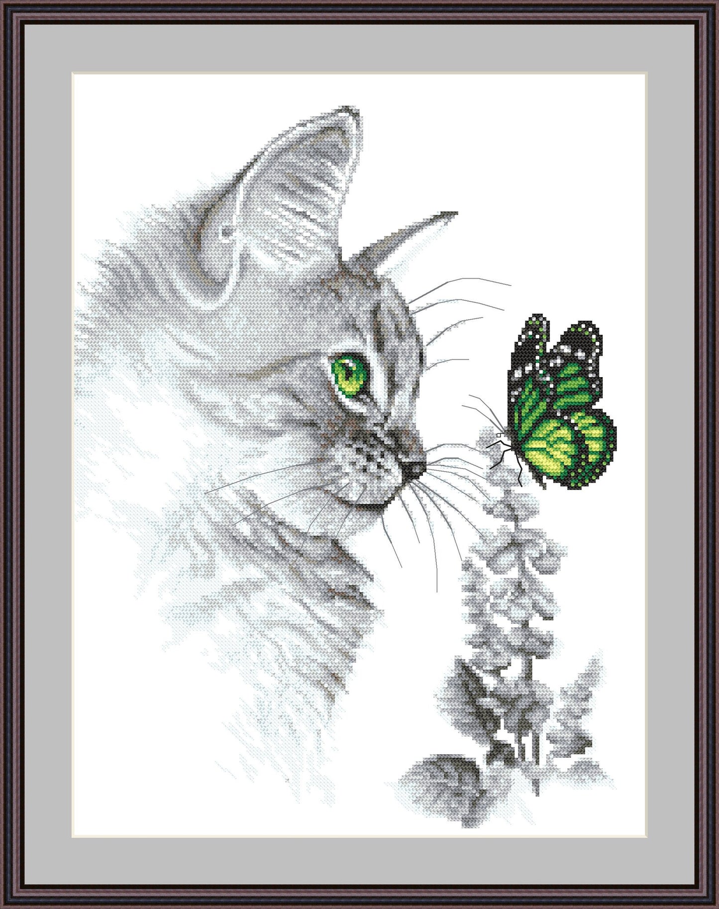 Kitten with butterfly - digital cross stitch pattern, pdf,.hks- smartphone pattern,instant download pattern.