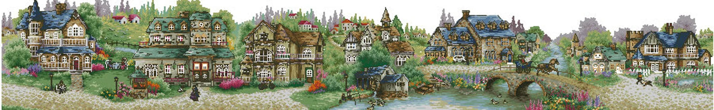 Victorian village Counted cross stitch pdf pattern cottage Digital cross stitch chart city large cross stitch pattern instant download