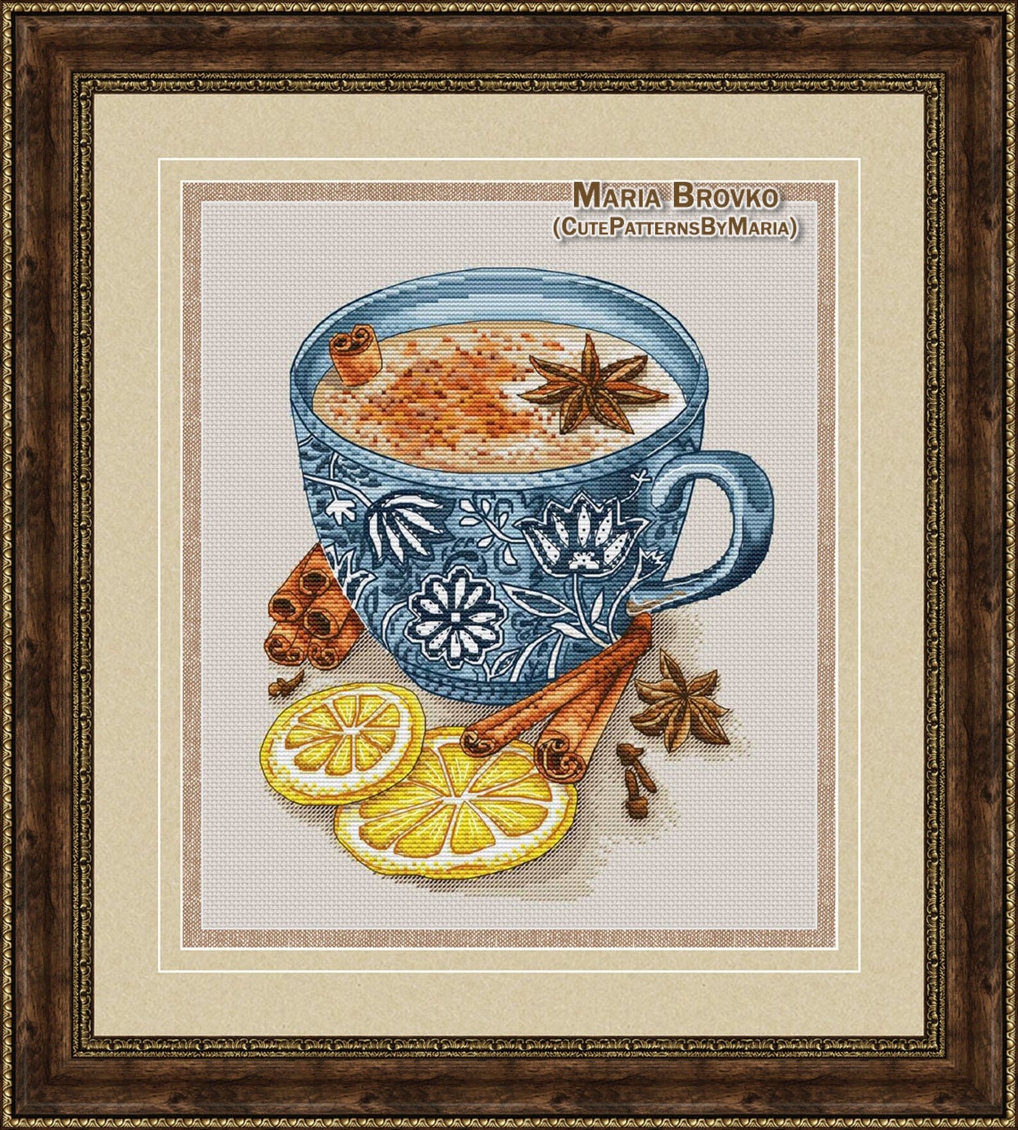 Cross Stitch Pattern Tea with milk and cinnamon DMC Chart Embroidery Printable PDF Instant Download