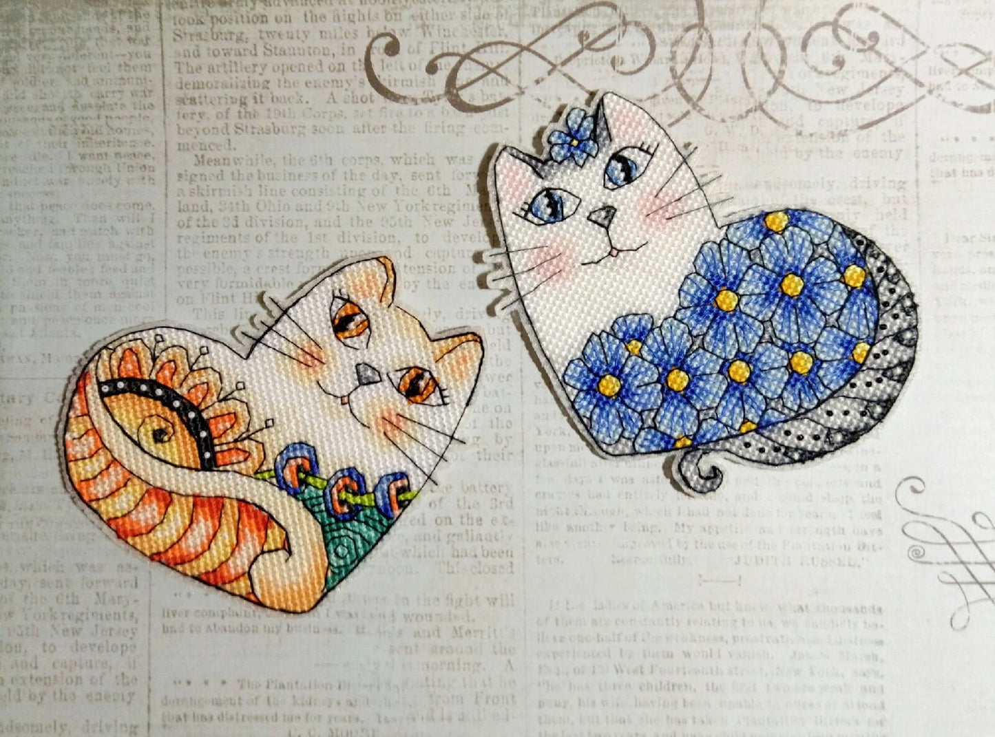 Cross Stitch Pattern Valentine Cats 6-piece Set DMC Chart Embroidery Printable PDF Instant Download