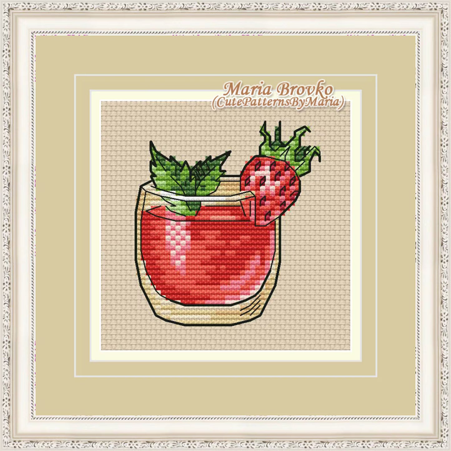 Cross Stitch Pattern "Strawberry Shake" DMC Chart Needlepoint Embroidery Printable PDF Instant Download