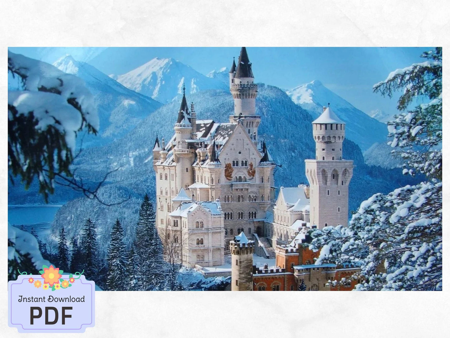 Neuschwanstein Castle Cross Stitch Pattern , Famous Paintings X Stitch , Instant Download , Digital File , Winter Landscape