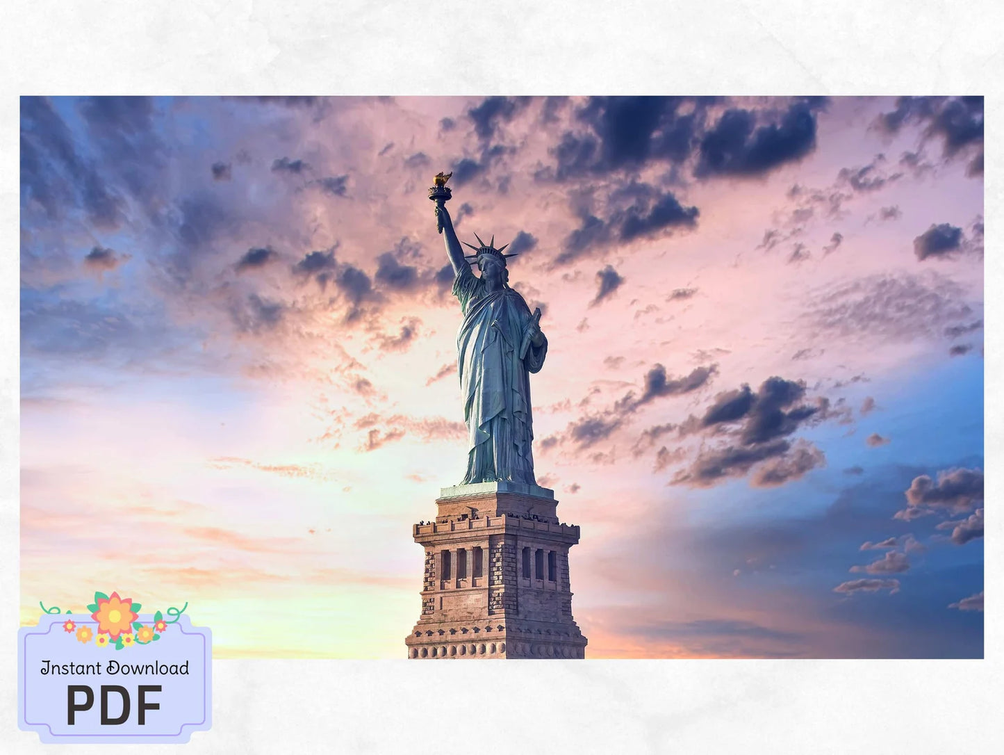 Statue of Liberty Cross Stitch Pattern , Instant Download , Digital File , Sunset Sky , Lady Liberty , New York ,X Stitch Supplies
