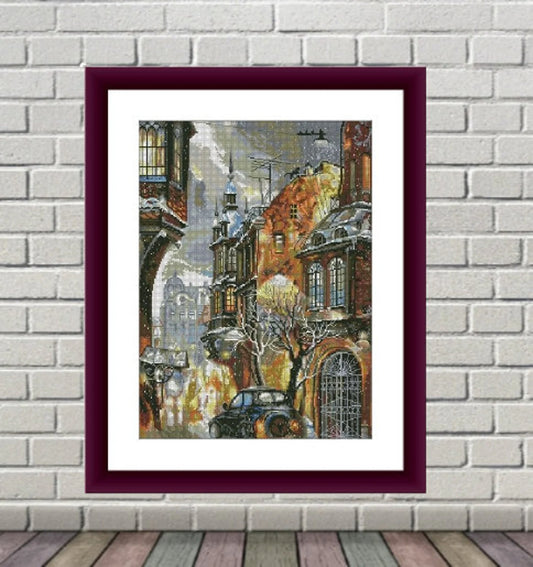 Rain in Paris city Counted cross stitch pattern pdf Paris cafe Digital xstitch chart european city cross stitch pattern instant download