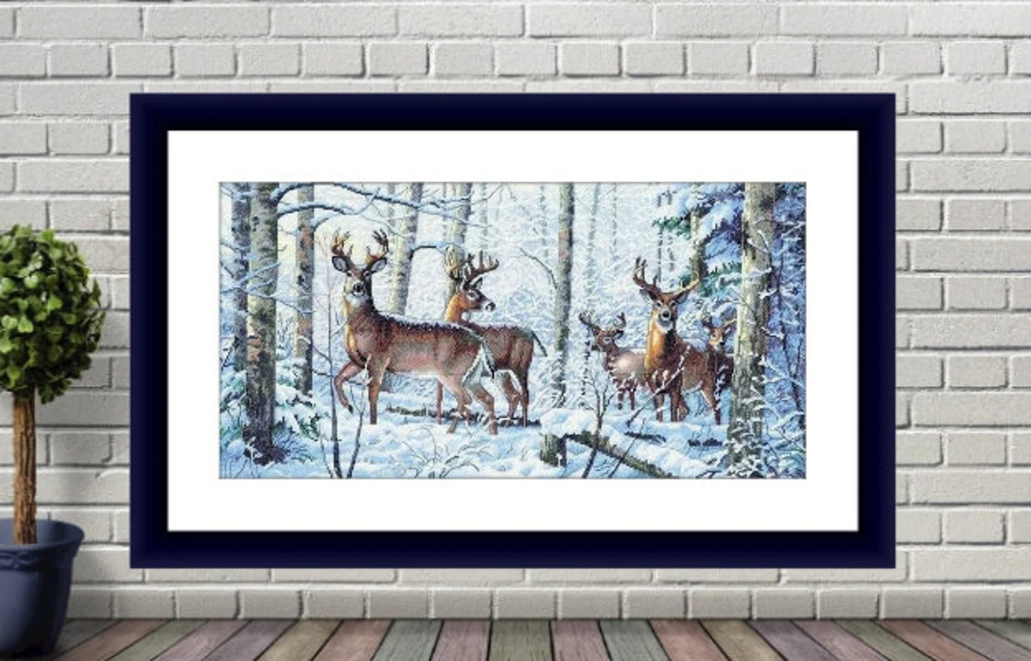 Woodland deer Counted cross stitch pattern PDF winter landscape Digital cross stitch chart woodland deer PDF cross stitch pattern