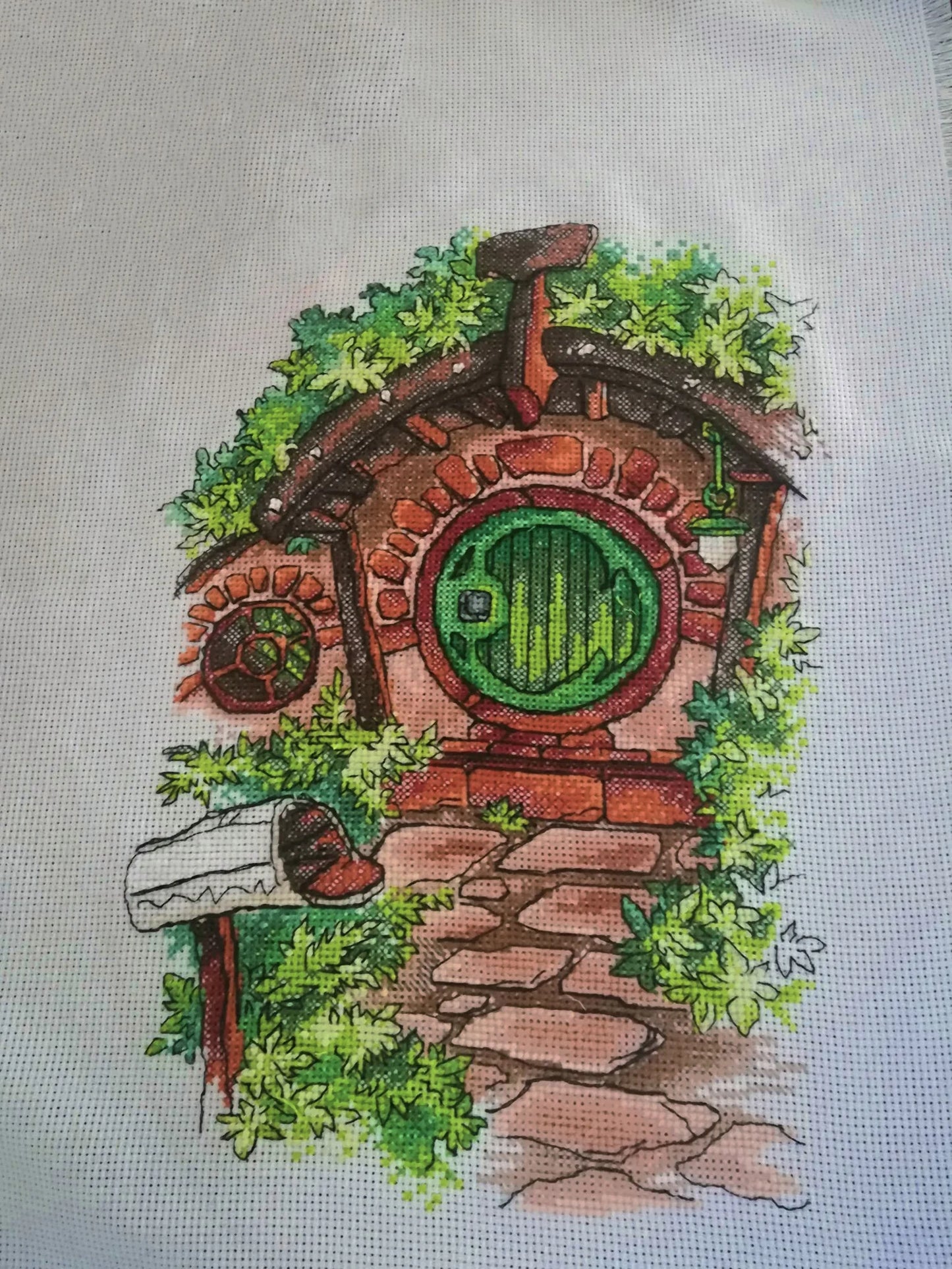 Cross Stitch Pattern Halfling's house with a green door DMC Chart Needlepoint Pattern Embroidery Chart Printable PDF Instant Download