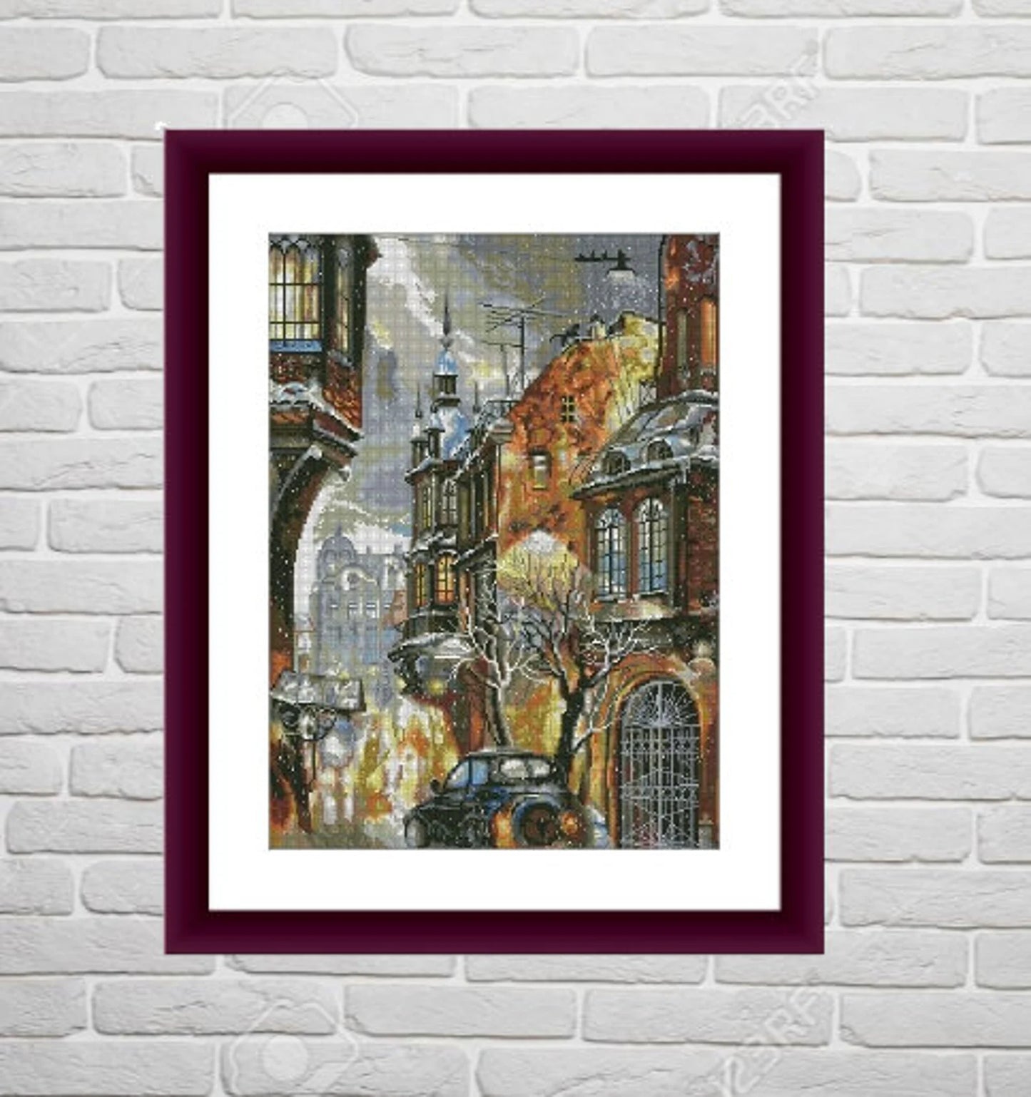 Rain in Paris city Counted cross stitch pattern pdf Paris cafe Digital xstitch chart european city cross stitch pattern instant download