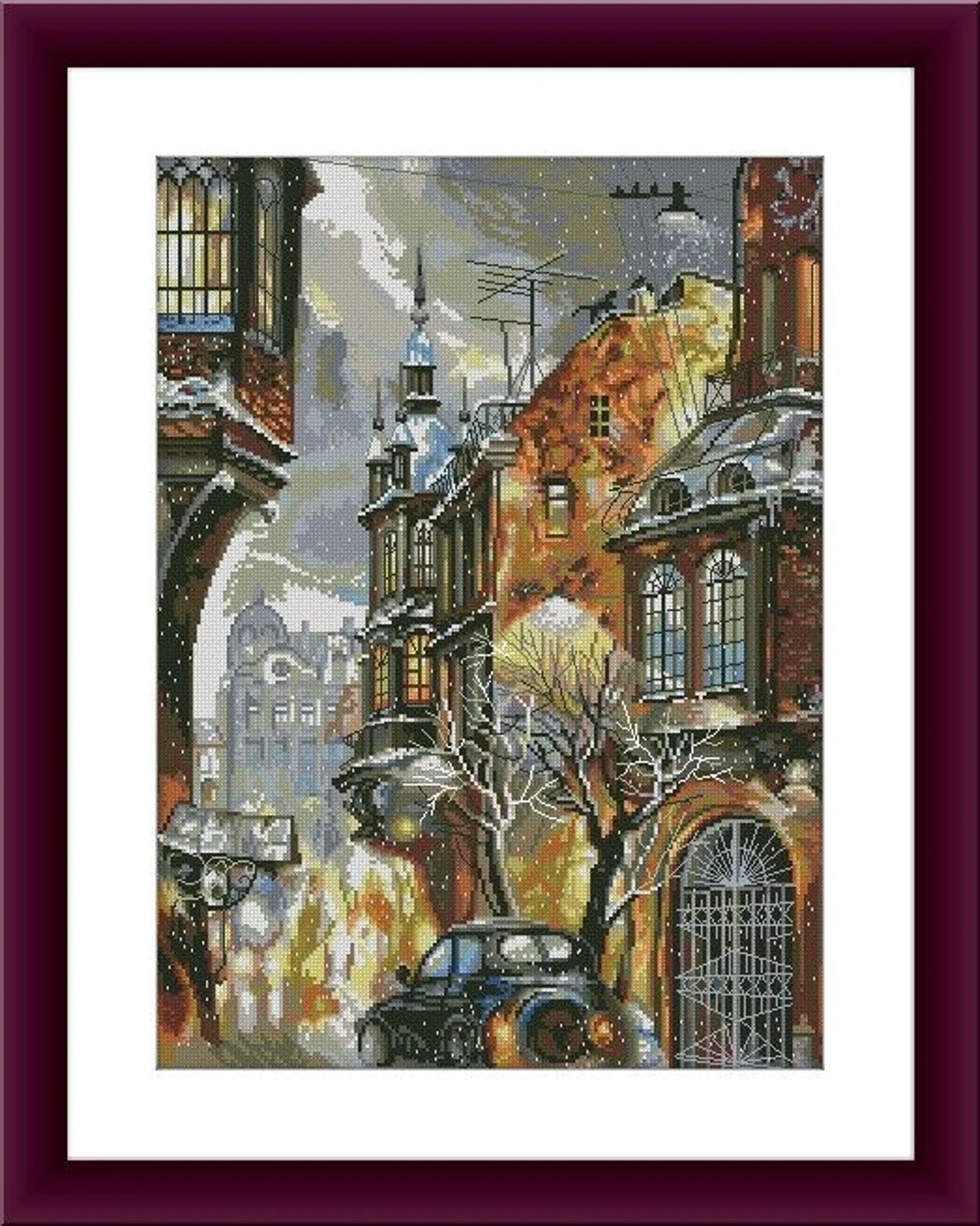 Rain in Paris city Counted cross stitch pattern pdf Paris cafe Digital xstitch chart european city cross stitch pattern instant download