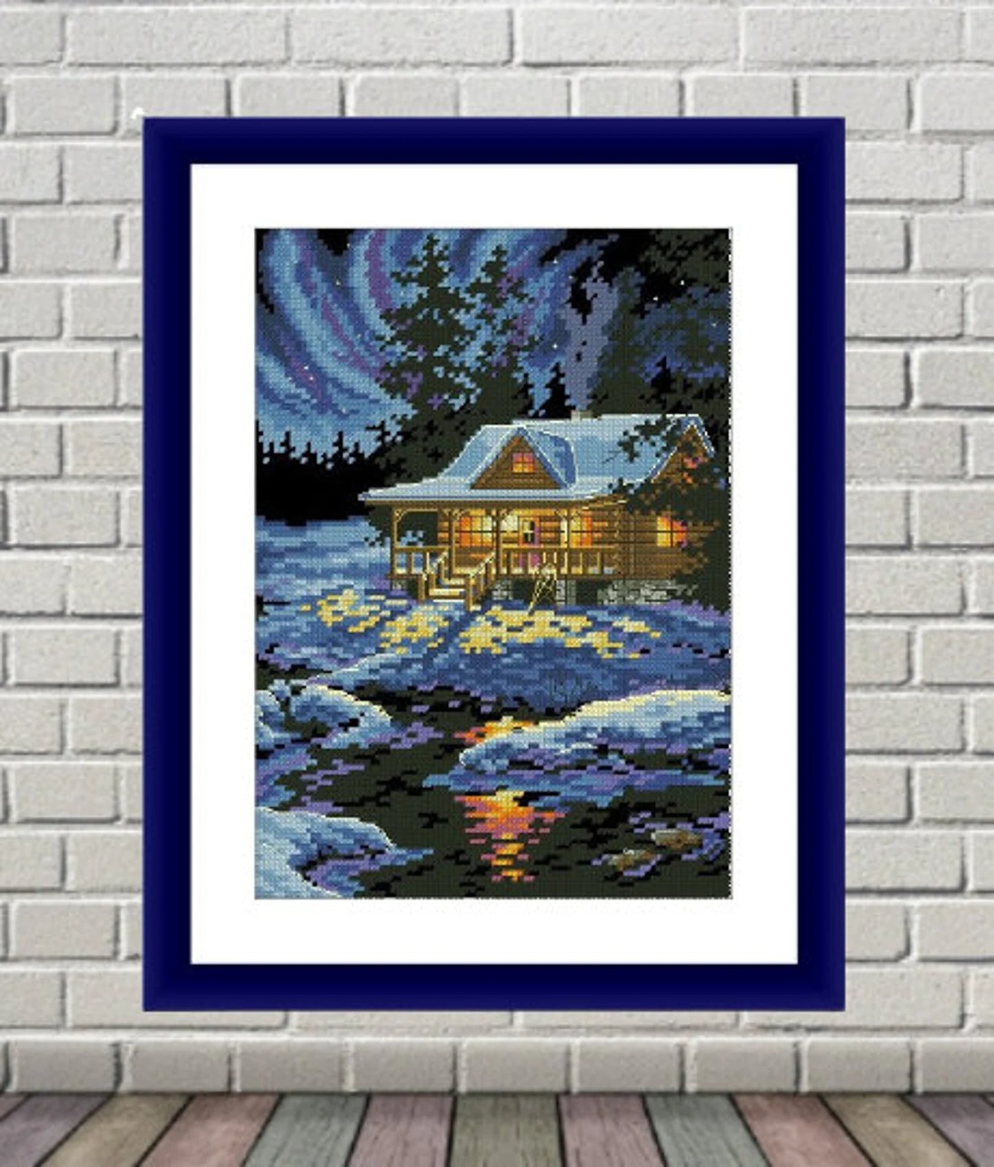 Winter Cottage Counted cross stitch pattern winter landscape Digital cross stitch chart winter woodland PDF christmas cross stitch pattern