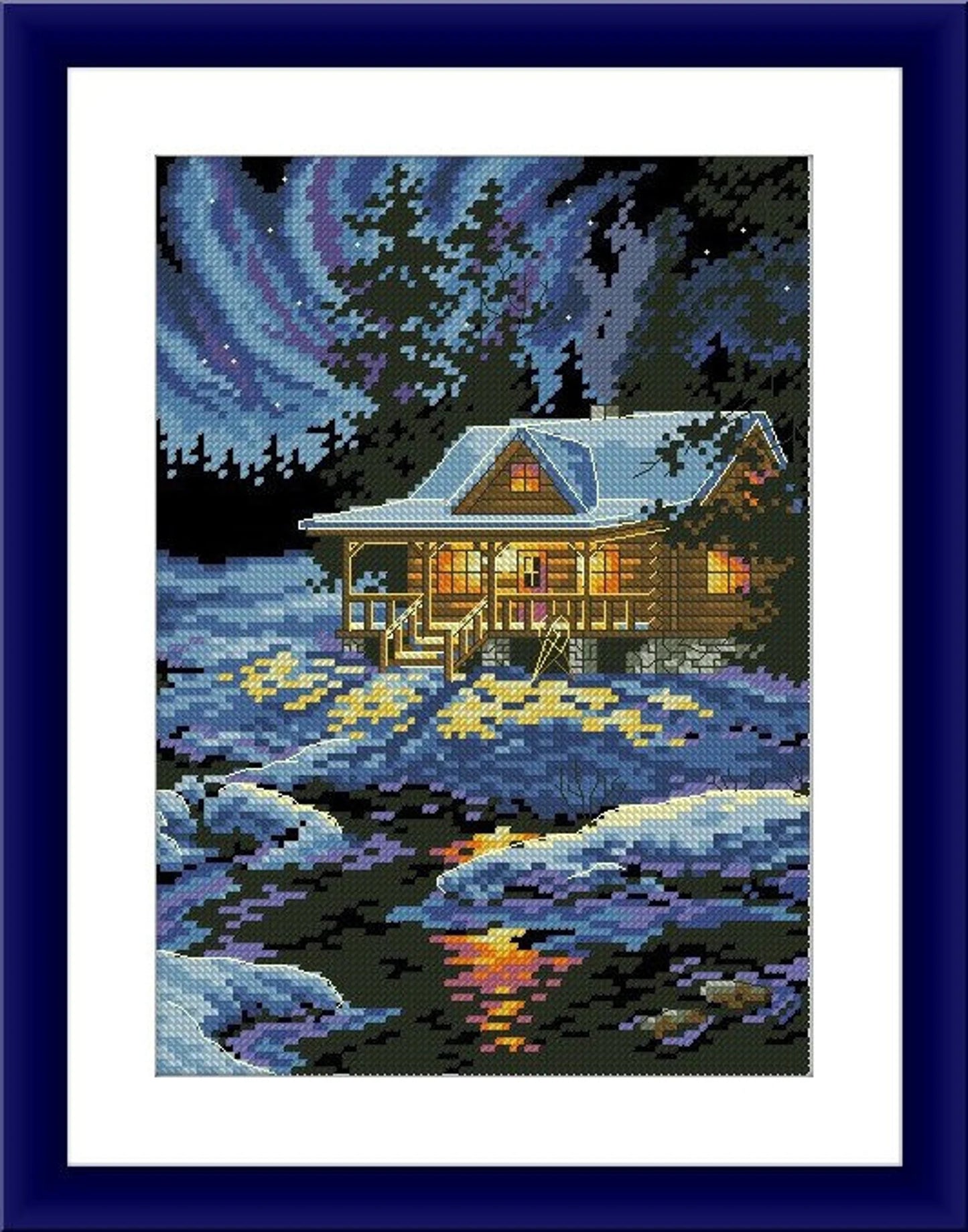 Winter Cottage Counted cross stitch pattern winter landscape Digital cross stitch chart winter woodland PDF christmas cross stitch pattern